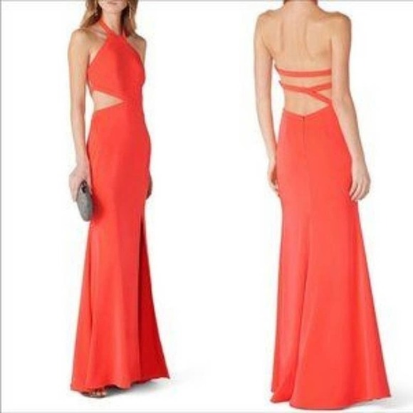 Theia Mermaid Gown Cutout Coral Crepe 12 - Picture 1 of 13